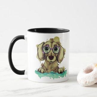 Cute dachshund with glasses mug
