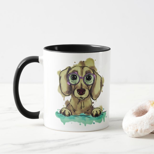 Cute dachshund with glasses mug (With Donut)