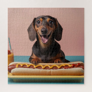 Cute Dachshund With Hot Dog Jigsaw Puzzle