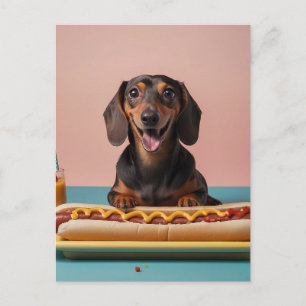 Cute Dachshund With Hot Dog Postcard