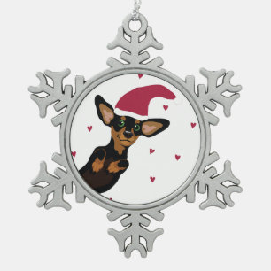 Cute Dachshund with santa hat snow flake ornament