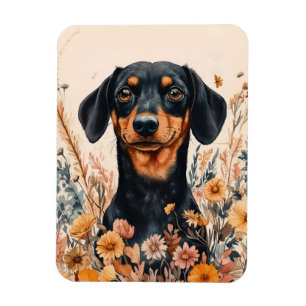 Cute Dachshund with Wildflowers Flexible Magnet