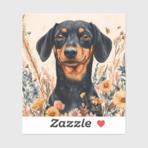 Cute Dachshund with Wildflowers Painting