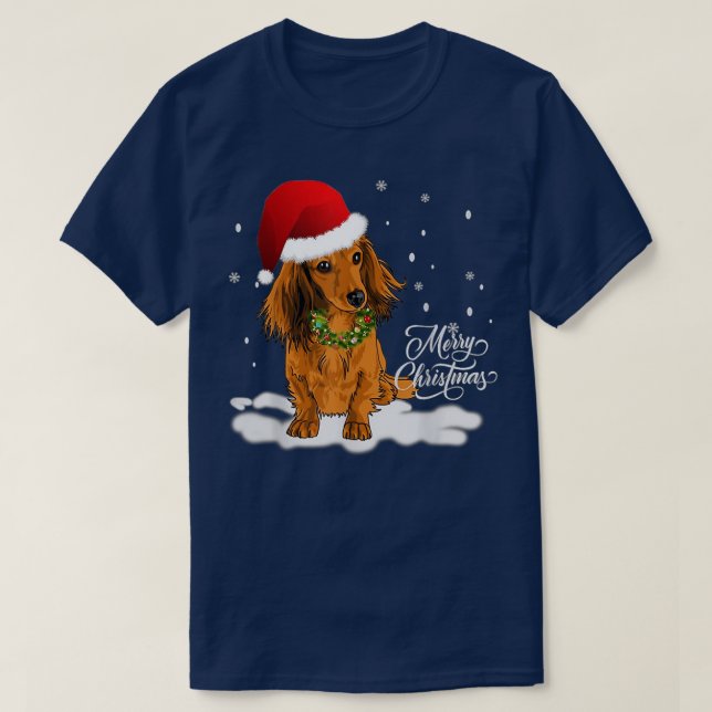 Cute Dachshund Wreath Santa Hat Merry Christmas Sn T-Shirt (Design Front)