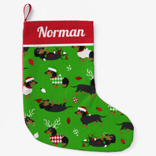 Cute Dachshunds Green Small Christmas Stocking