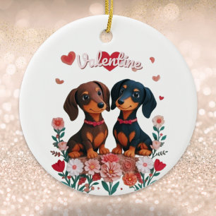 Cute Dachshunds Love Hearts Personalised Valentine Ceramic Ornament