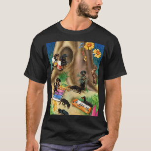 Cute Dachshunds Music Band Under A Tree T-Shirt