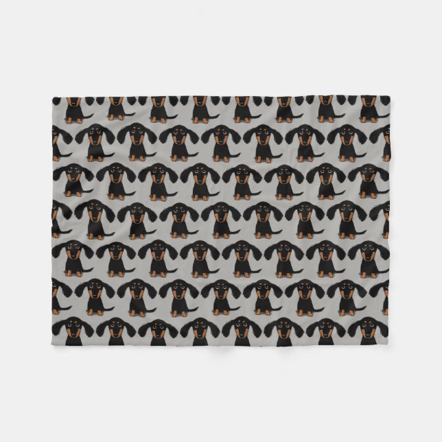 Cute Dachshunds Pattern Black and Tan Wiener Dog Fleece Blanket (Front (Horizontal))