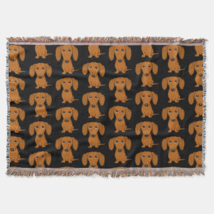 Cute Dachshunds Pattern Smooth Coated Red Doxies Throw Blanket