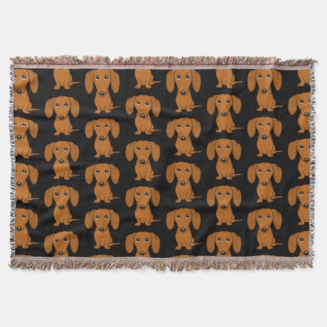 Cute Dachshunds Pattern | Smooth Coated Red Doxies Throw Blanket (Front)
