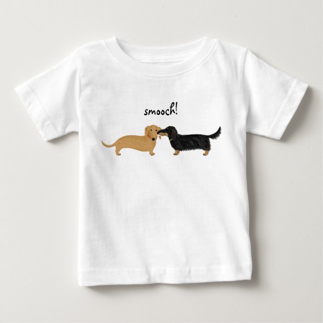 Cute Dachshunds Smooch | Wiener Dogs Love Baby T-Shirt (Front)