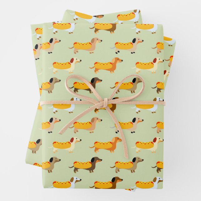 Cute Dachshunds Weiner Dog Hot Dog Funny Pattern Wrapping Paper Sheet (In situ)