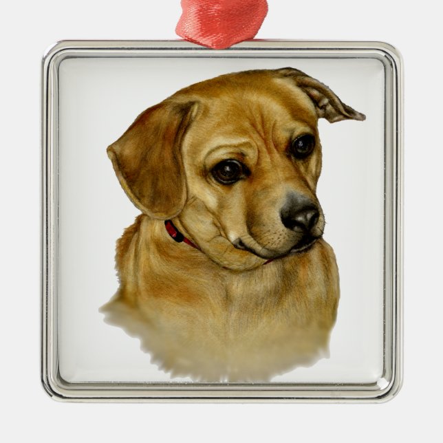 Cute Dachsy-Terrier Mix Dog Metal Ornament (Front)
