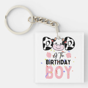 Cute Dad of The Birthday Boy Cow Farm Key Ring