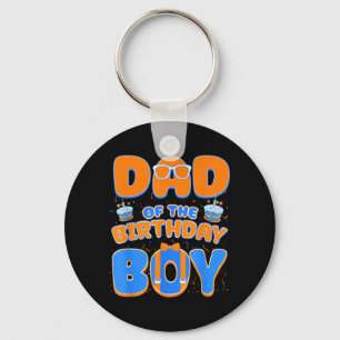 Cute Dad Of The Birthday Boy Matching Blue Orange Key Ring