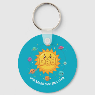 Cute Dad Solar System Star Space Cartoon Key Ring