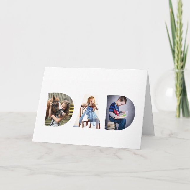 Cute DAD Transparent Letters Father's Day 3 Photos Card (Front)