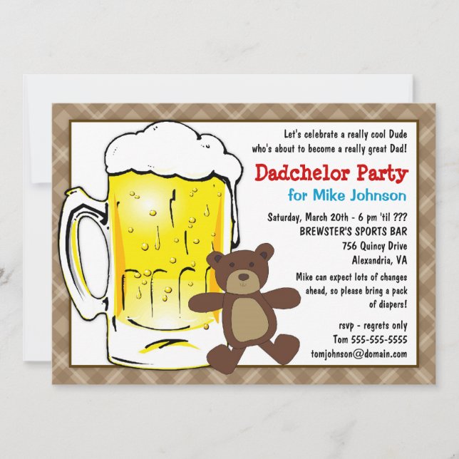 Cute Dadchelor Party Invitations - Diaper Kegger (Front)