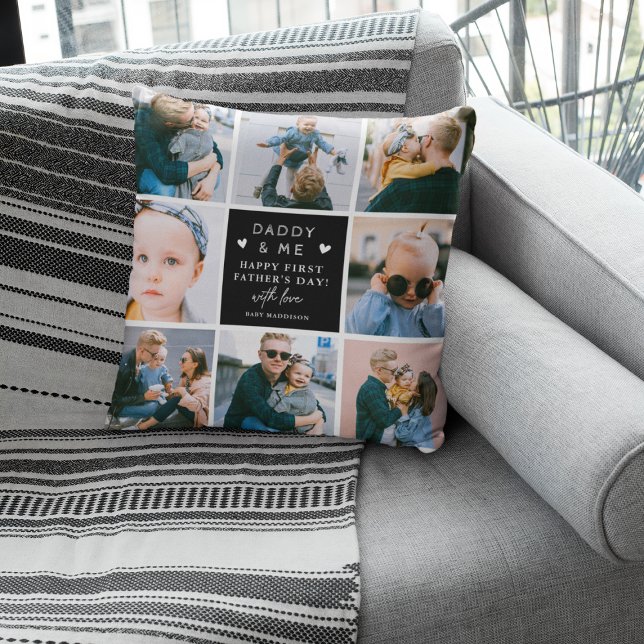Cute 'Daddy & Me' Photo Collage 1st Father's Day  Cushion (Creator Uploaded)