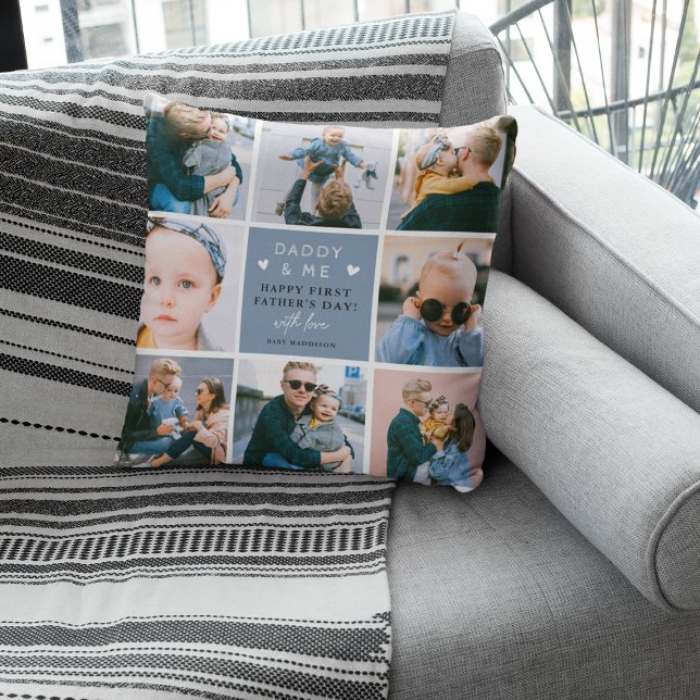 Cute 'Daddy & Me' Photo Collage 1st Father's Day  Cushion (Creator Uploaded)