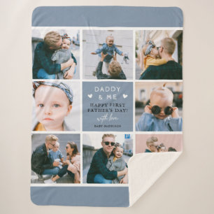 Cute 'Daddy & Me' Photo Collage 1st Father's Day Sherpa Blanket