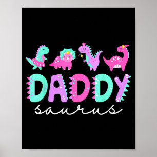 Cute Daddy Saurus Dad Dinosaur Birthday Boy Girl F Poster