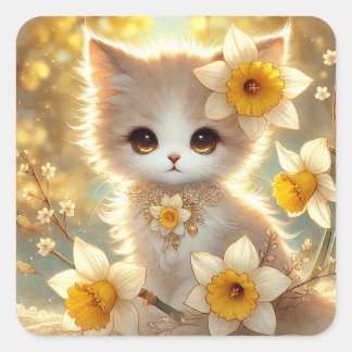 Cute Daffodil Princess Cat Square Sticker