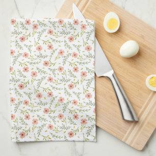 Cute Dainty Ditsy Watercolor Floral Light Pattern Tea Towel