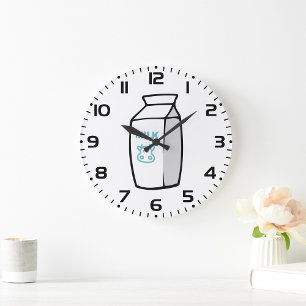 Cute Dairy Cow Cartoon Milk Carton Illustration Large Clock