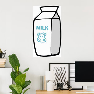 Cute Dairy Cow Cartoon Milk Carton Illustration  Poster