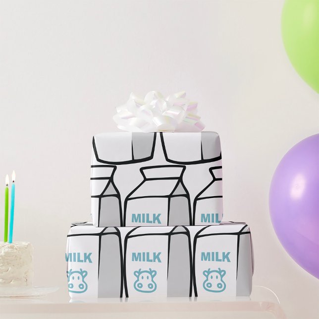 Cute Dairy Cow Cartoon Milk Carton Illustration  Wrapping Paper (Creator Uploaded)