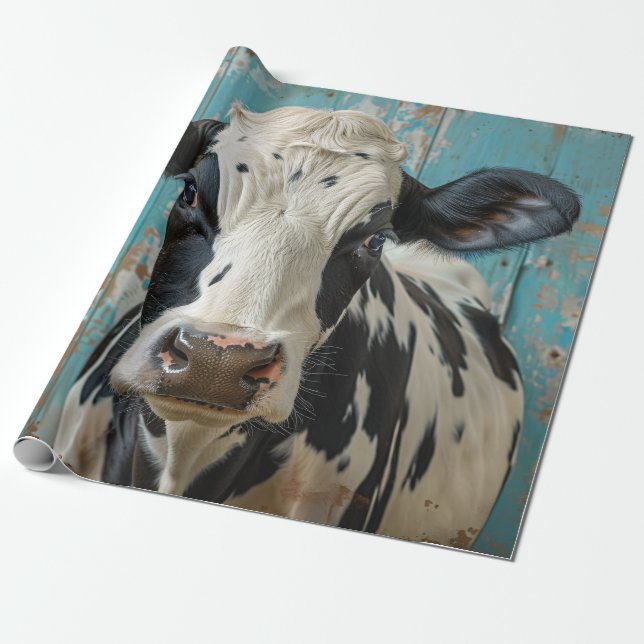 Cute Dairy Cow Farmhouse Painting Wrapping Paper (Unrolled)