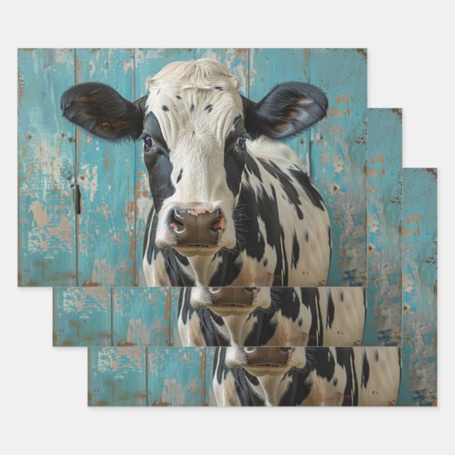 Cute Dairy Cow Farmhouse Painting Wrapping Paper Sheet (Set)