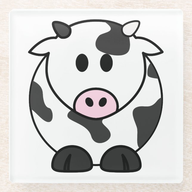 Cute Dairy Cow Glass Coaster (Front)