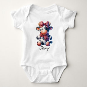 Cute Dairy Cow with Bow Baby Bodysuit