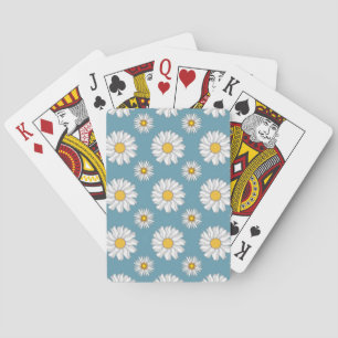 Cute Daisies and Flowers White and Blue Playing Cards