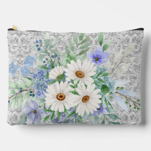 Cute Daisies & Blue Floral Cosmetic Pouch