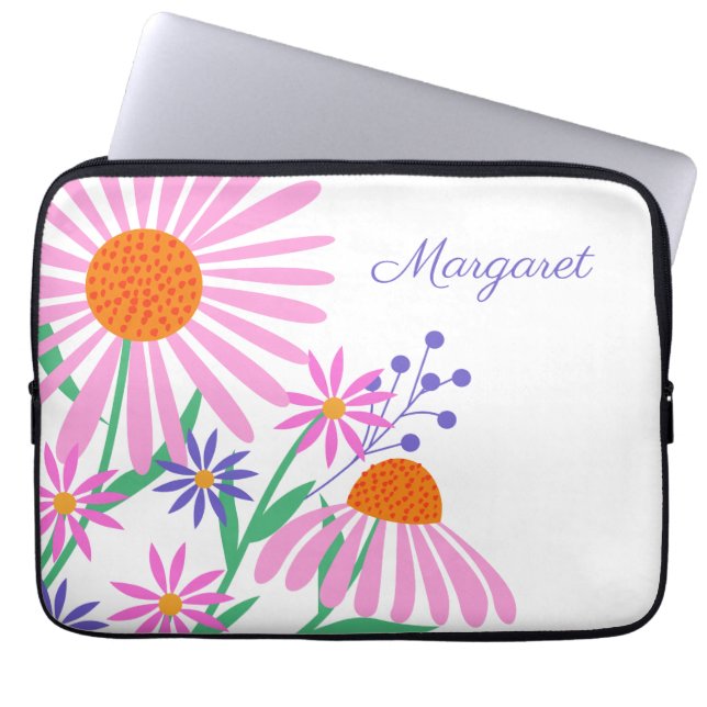 Cute Daisies custom name laptop sleeves (Front)