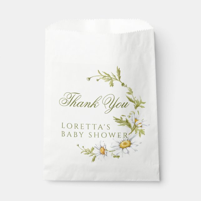 Cute Daisies Floral Baby Shower Thank You Favour Bag (Front)