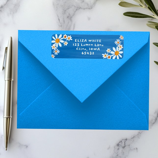Cute Daisies Gouache Custom Blue Return Address Label (Cute Daisies Gouache Custom Blue Return Address Label Sticker
)