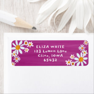 Cute Daisies Gouache Custom Fuchsia Return Address Label