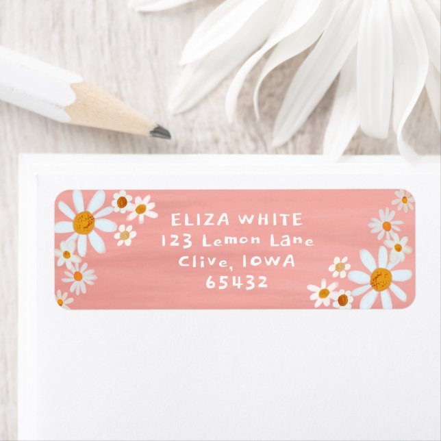 Cute Daisies Gouache Custom Pink Return Address Label (Insitu)