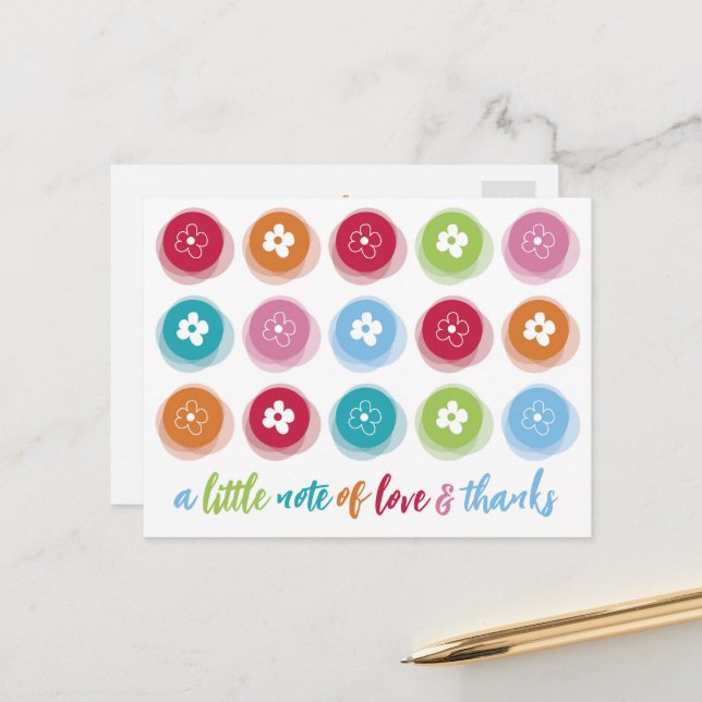 Cute Daisies In Colourful Fuzzy Dots Kids Birthday Postcard (Front/Back In Situ)
