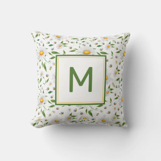 Cute Daisy and Bee Monogram Floral Pattern Cushion