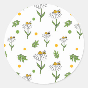 Cute Daisy and Bee Seamless Pattern Classic Round Sticker