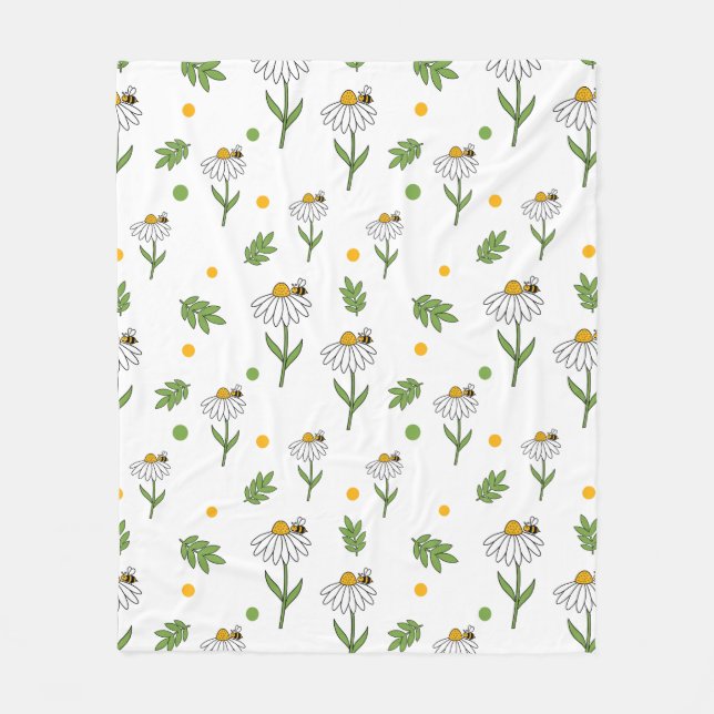 Cute Daisy and Bee Seamless Pattern Fleece Blanket (Front)