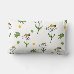 Cute Daisy and Bee Seamless Pattern Lumbar Cushion