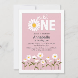 Cute Daisy Birthday Invitation on pink