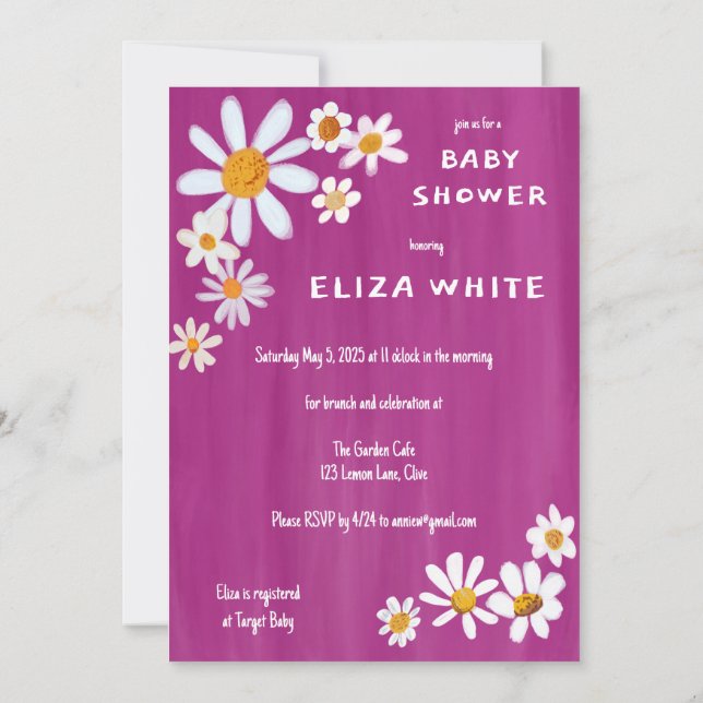 Cute Daisy Bouquet Handpainted Custom Baby Shower  Invitation (Back)