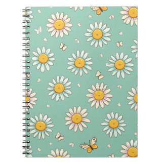 Cute Daisy & Butterfly Pattern | Spiral Notebook